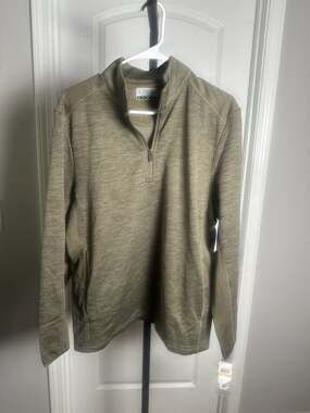 NWT PGA TOUR Men's Textured Thermal Fleece 1/4 Zip Pullover in Green Heather#258